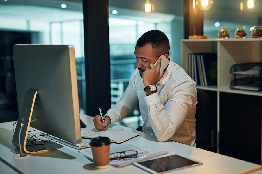 man stressed at work