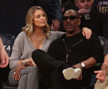 Celebrities at the Los Angeles Lakers game.