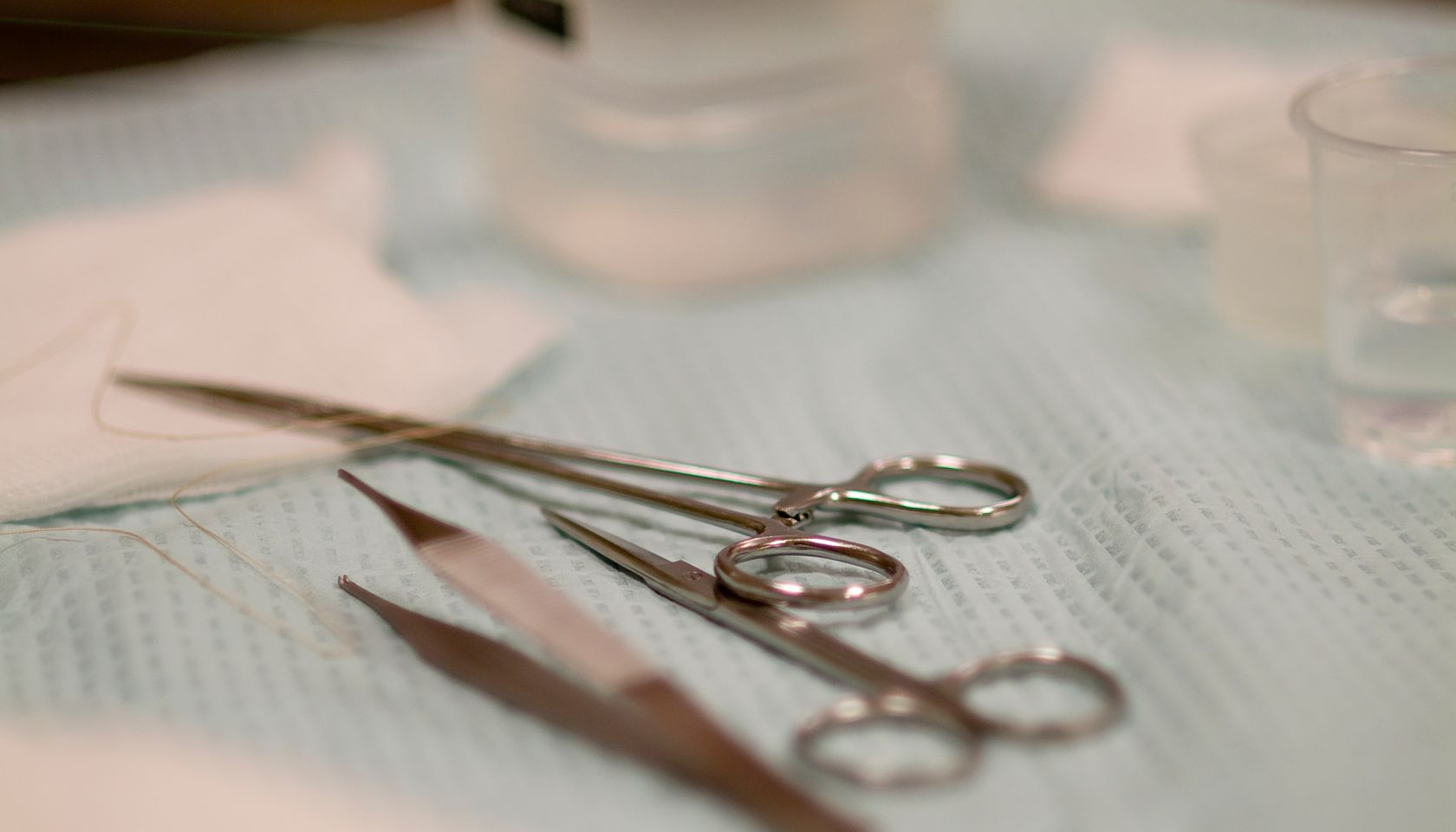 Medical Suture Kit Closeup on Tray.