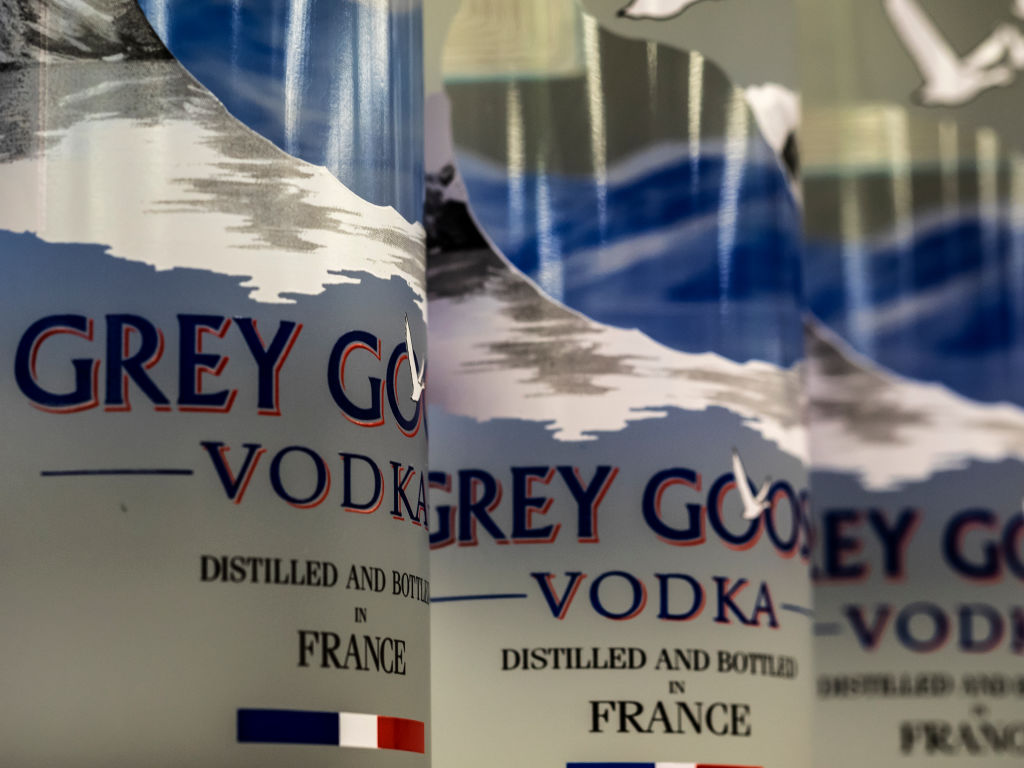 Grey Goose brand vodka seen on the store shelf. Produced in...
