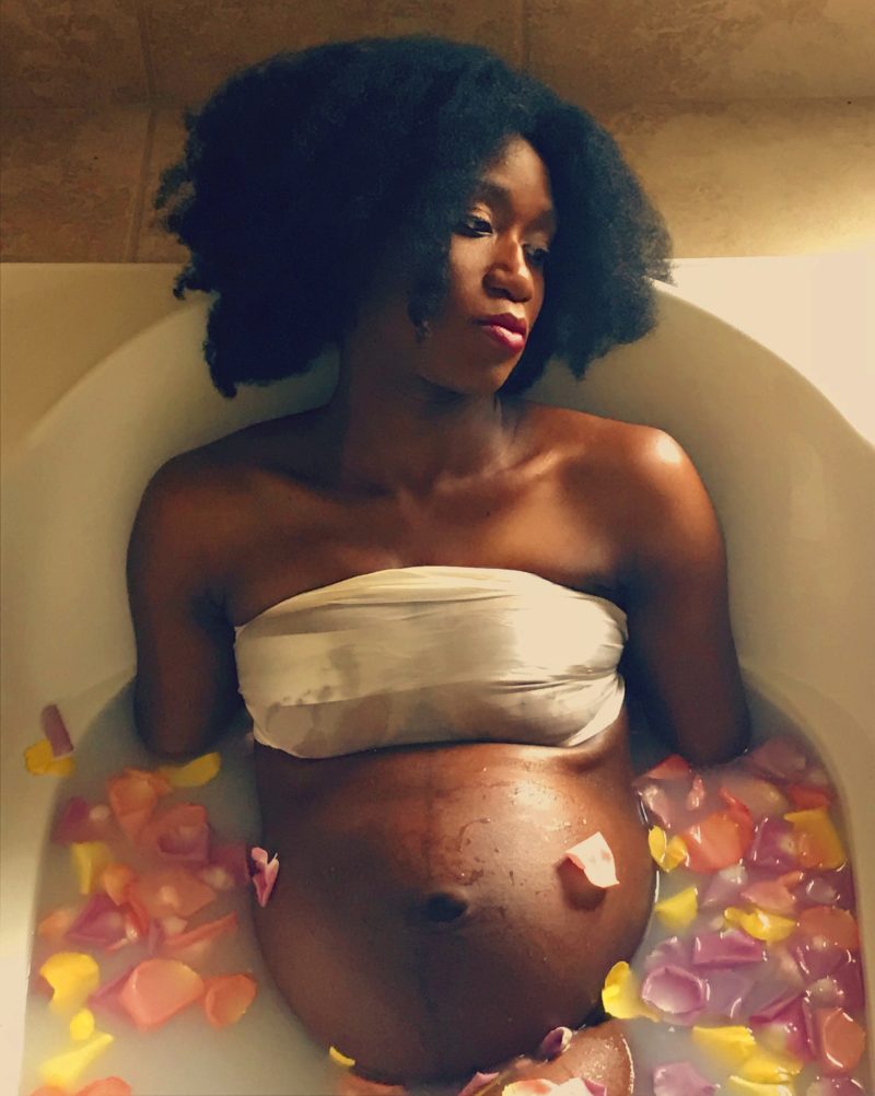 High Angle View Of Pregnant Woman In Bathtub