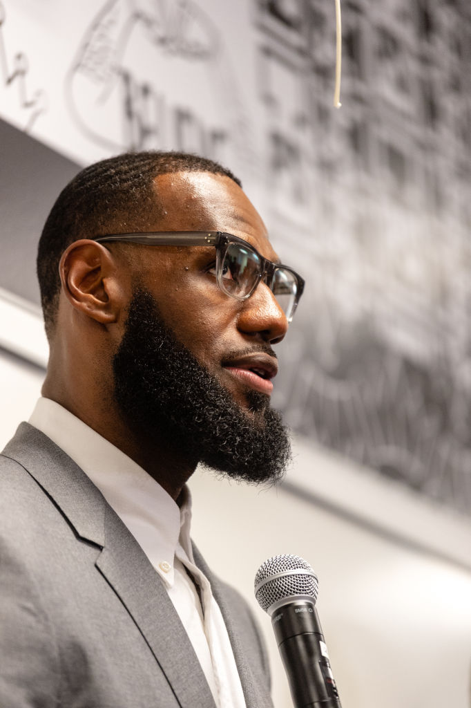 LeBron James speaks at the I Promise School Grand Opening Celebration With LeBron James.
