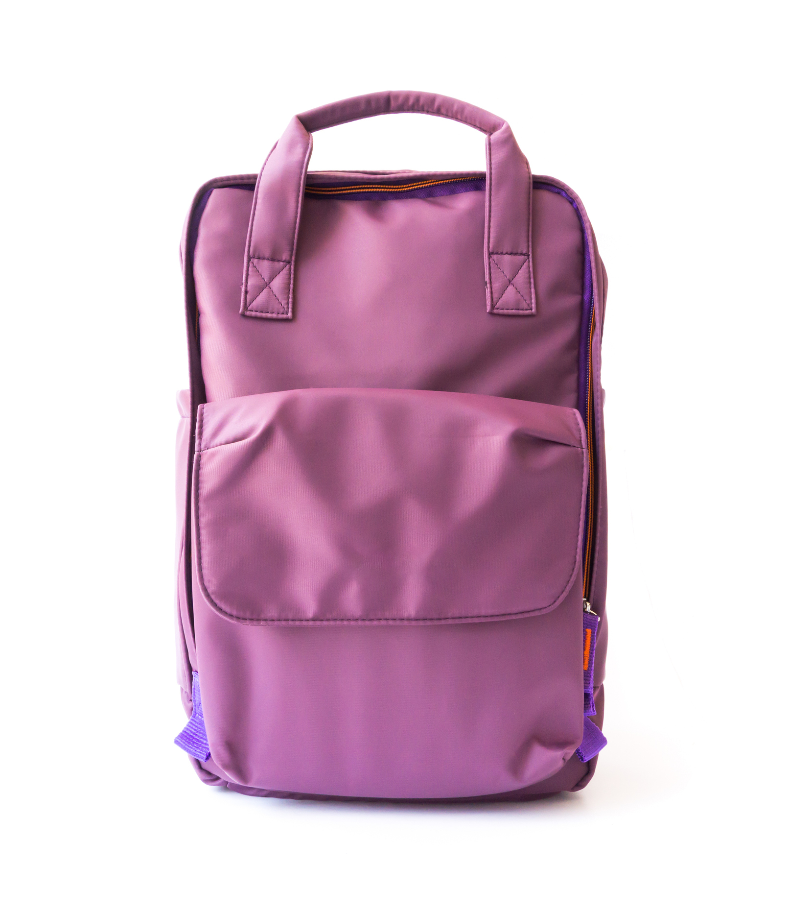 Close-Up Of Purple Backpack Against White Background