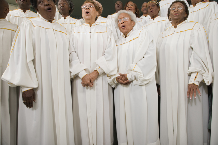 African seniors singing in choir