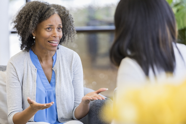 Distraught mom talks with daughter
