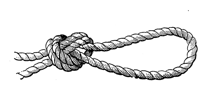 Antique illustration from mountaineering book: Overhand knot