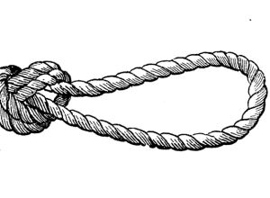 Antique illustration from mountaineering book: Overhand knot