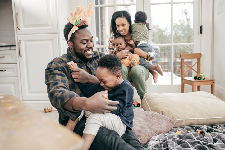 Family with three kids at home