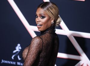 Actress Laverne Cox wearing Hakan Akkaya arrives at the Los Angeles Premiere Of Columbia Pictures' 'Charlie's Angels' held at the Westwood Regency Theater on November 11, 2019 in Westwood, Los Angeles, California, United States.