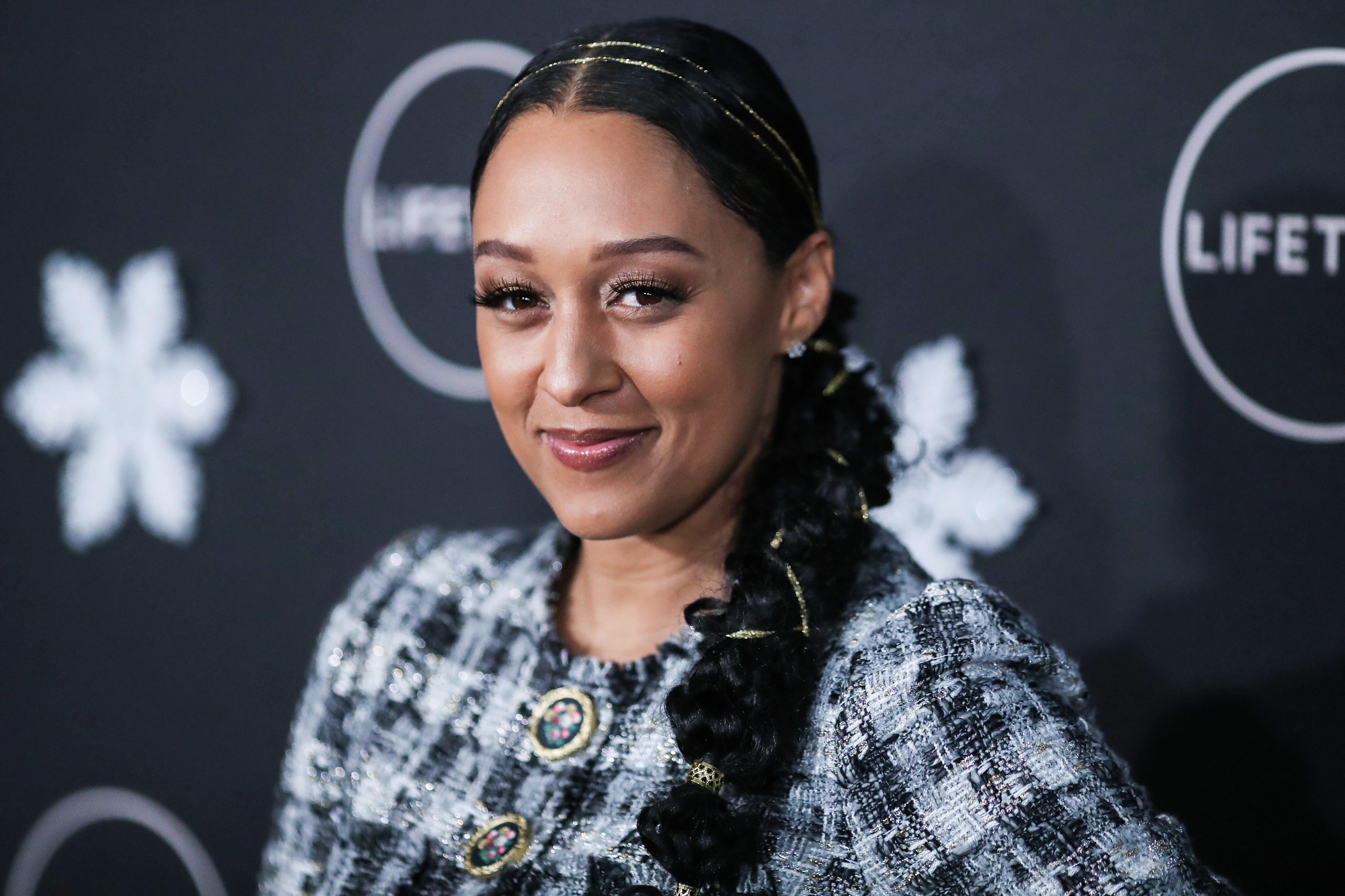 Actress Tia Mowry-Hardrict arrives at the 'It's A Wonderful Lifetime' Holiday Party held at STK Los Angeles at W Los Angeles - West Beverly Hills on October 22, 2019 in Westwood, Los Angeles, California, United States.