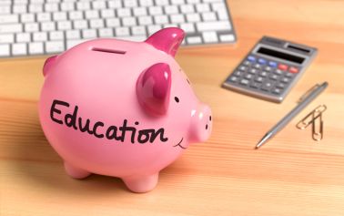Education Pink Piggy Bank on desk