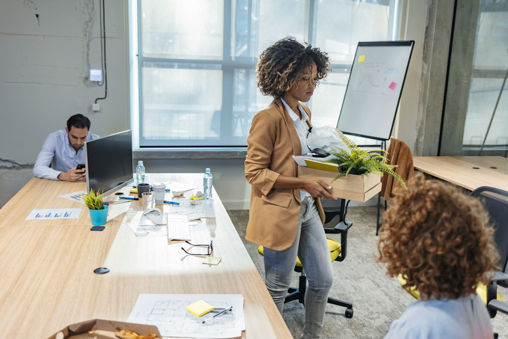 Quit, mental health, fires removing belongings in an office