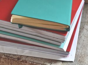 Red and turquoise spiral notebooks