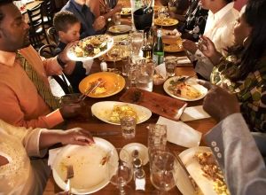 Multigenerational, African American Family eating