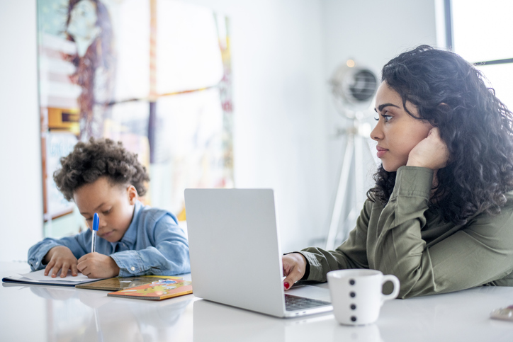 Mother working from home