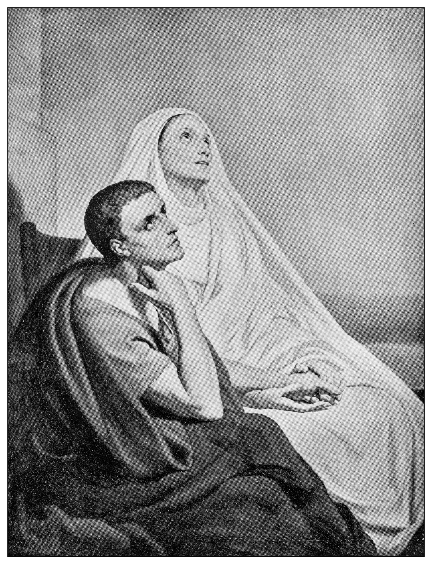 Antique illustration of important people of the past: St Augustine of Hippo and his mother, St Monica