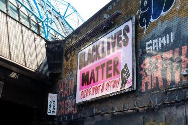 Black Lives Matter street art in Leake Street Tunnel, Waterloo, London