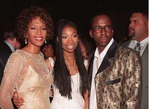 10/13/97 Hollywood, CA. Whitney Houston, Brandy and Bobby Brown at the premiere of the all new versi