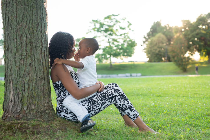 Mother and son bonding in the park