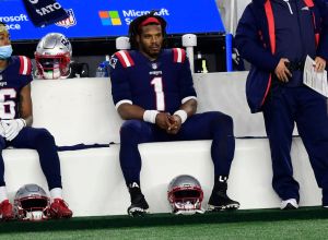 Cam Newton, pictured during the Buffalo Bills v New England Patriots game, is frustrated that he hasn't seen his kids in three months