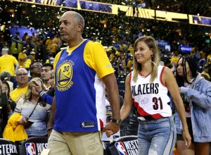 Dell and Sonya Curry at the Portland Trail Blazers v Golden State Warriors - Game One