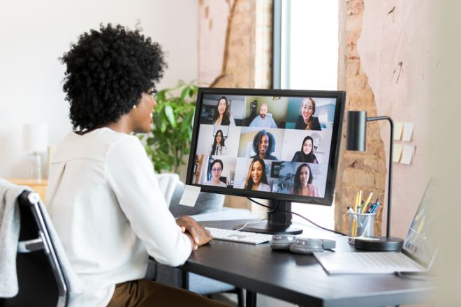 Businesswoman participates in video conference