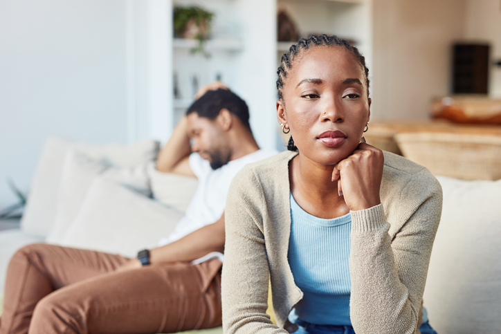 Shot of a young couple having a disagreement at home