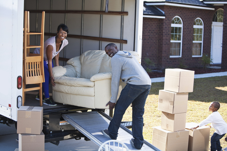 African American family moving house