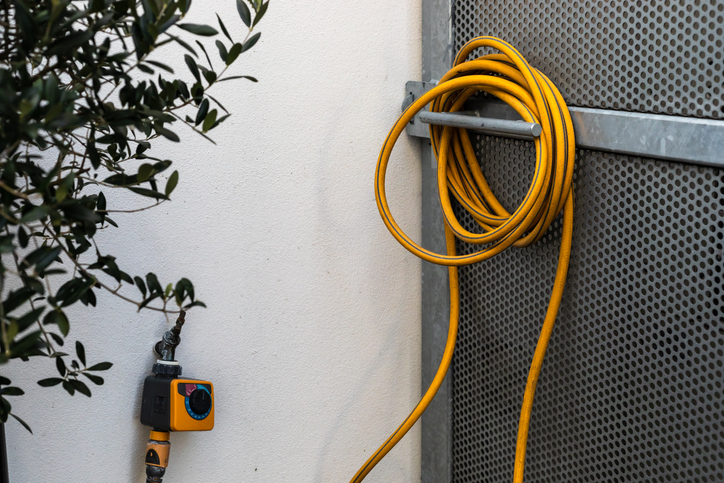 Yellow plastic garden hose