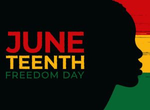Juneteenth Independence Day banner. Silhouettes of African-American profile. June 19 holiday.