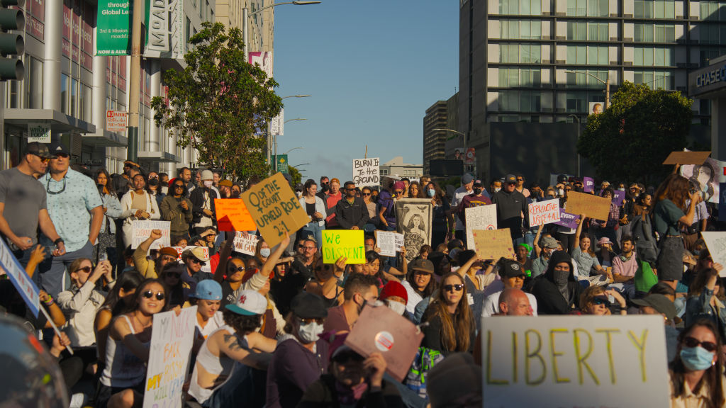 Abortion Rights Activists Take To The Streets Against Roe V Wade Being Overturned