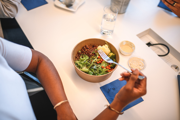 Black Mature Woman Having a Healthy Lunch Bowl