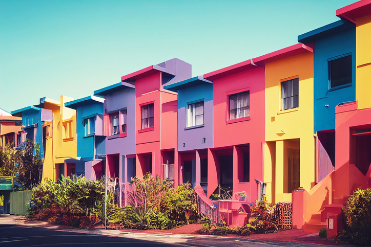 Brightly colored inner-city terrace houses - Abstract