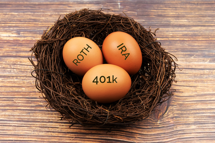 ROTH, IRA, 401K Text on Eggs in a Nest
