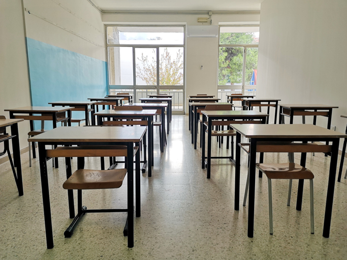 empty desks of a school