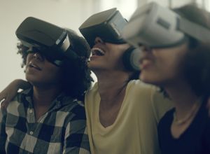 Group of Black Africa friends wearing vr glasses playing games bought on Black Friday gift guide