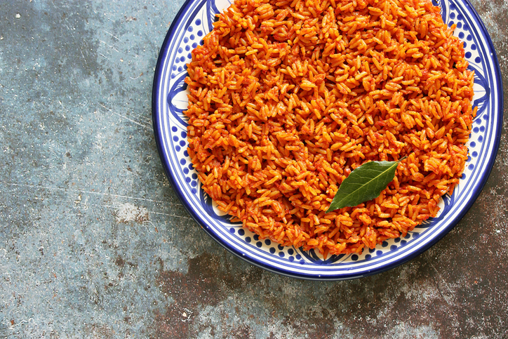 Jollof Rice. Traditional Nigerian spicy rice dish. traditional African recipes