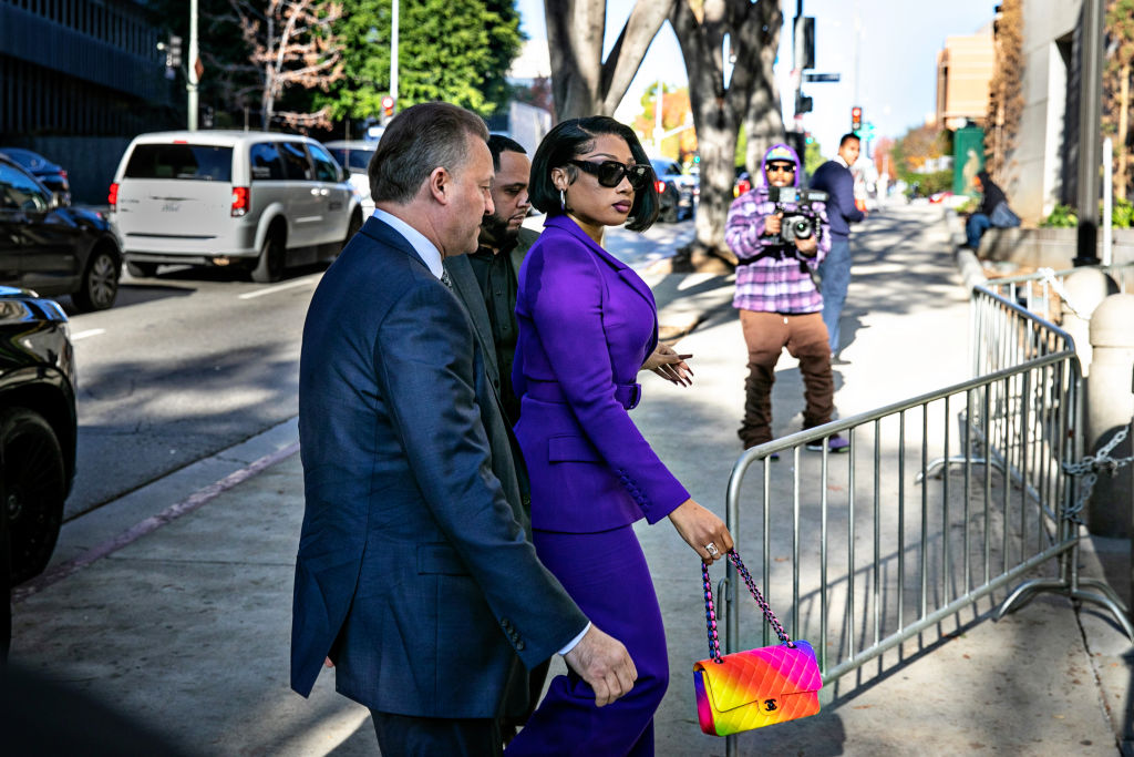 Megan Thee Stallion whose legal name is Megan Pete arrives at court to testify in the trial of Rapper Tory Lanez for allegedly shooting her