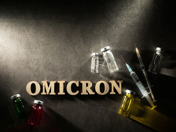Omicron word, syringe and drugs