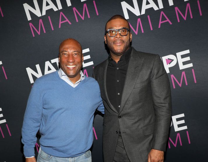 Tyler Perry and Byron Allen at the NATPE Miami 2019 - Tyler Perry Keynote "Living the Dream: A Career in Content"