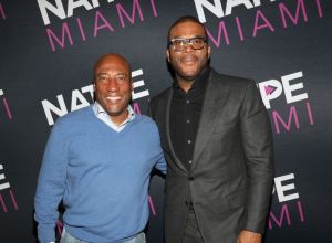 Tyler Perry and Byron Allen at the NATPE Miami 2019 - Tyler Perry Keynote "Living the Dream: A Career in Content"