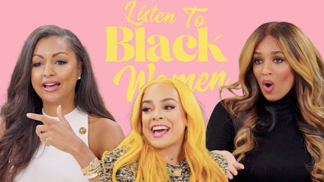 Listen To Black Women graphic featuring Eboni K. Williams, Lore'l, Melyssa Ford, Let's Talk About Sex