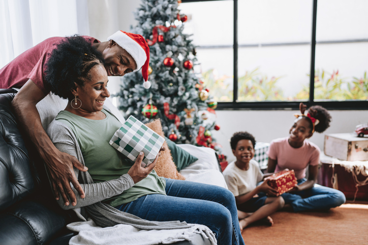 Christmas gift family celebrating