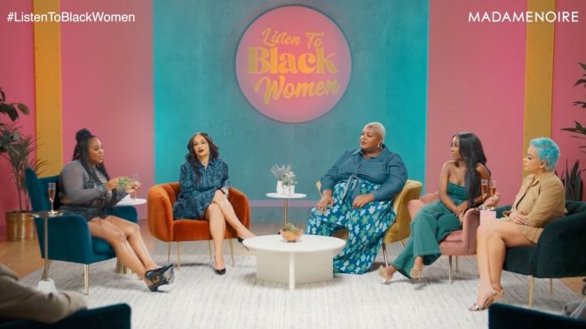 Listen To Black Women, Torrei Hart, Lore'l, Danielle Young, Melyssa Ford, Jessie Woo on the 'Listen To Black Women' set. danielle young,torrei hart,jessie woo,melyssa ford,lore'l