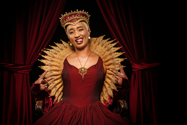 Historical mixed race Queen character on the throne