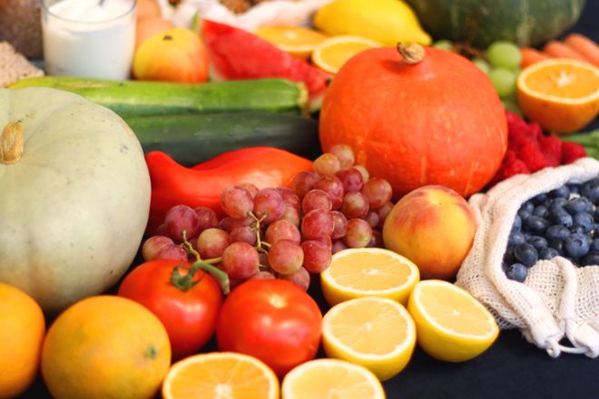 Various Healthy Food On Dark Background