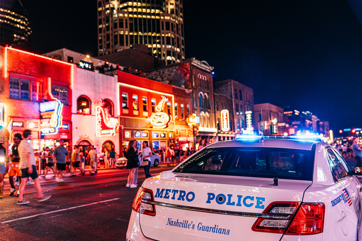 Police Presence to Deter Crime and Provide Security on Broadway, Downtown Nashville, Tennessee