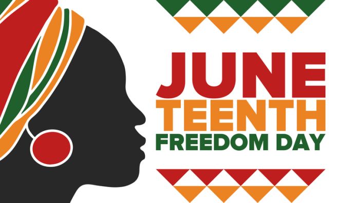 Juneteenth Independence Day. Freedom or Emancipation day. Annual american holiday, celebrated in June 19. African-American history and heritage. Poster, greeting card, banner and background. Vector