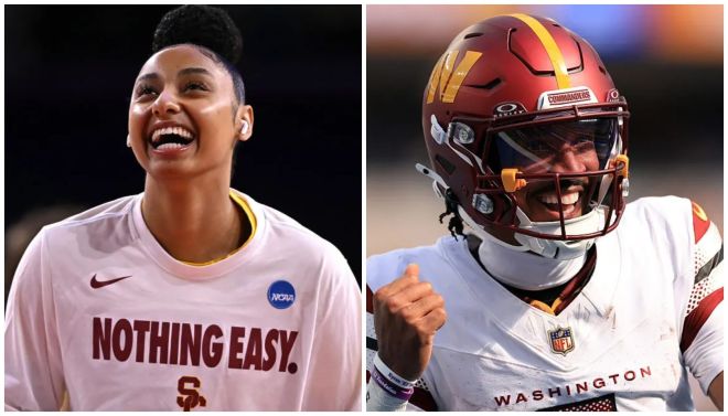 JuJu-Watkins-Jayden Daniels-dating-rumors-handshake