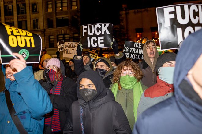 (EDITOR'S NOTE: Image contains profanity) Anti-ICE...